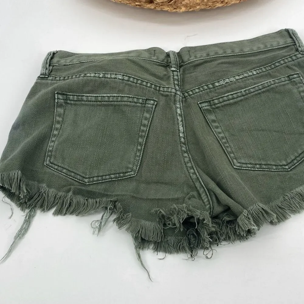 Free People Loving Good Vibrations Cutoff Denim Shorts Frayed Hem Button Close S